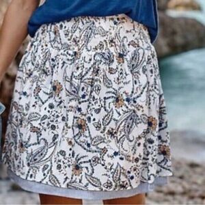 J Jill Size XL Petite SKIRT Smocked Waist Floral/striped  Blue White Pull On